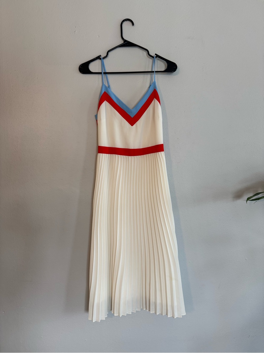 Banana Republic Color-Block Pleated Midi Dress Red Blue Ivory - Size 0